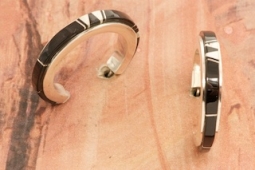 Calvin Begay Acoma Jet Sterling Silver Hoop Earrings